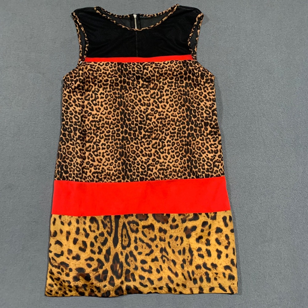 2b Bebe Women's L‎ Leopard Print Sleeveless Mini Dress Black Red